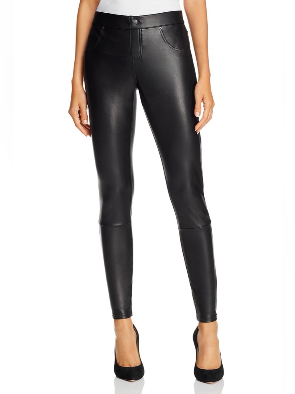 NWT HUE Black Leatherette Mid-Rise Leggings Size Small